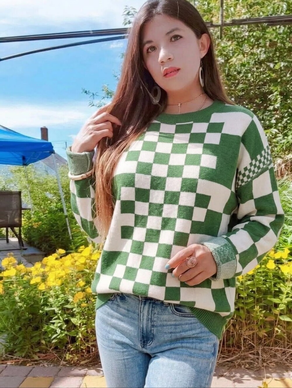 New Style! Stylish Checkered Pullover Knit Sweater